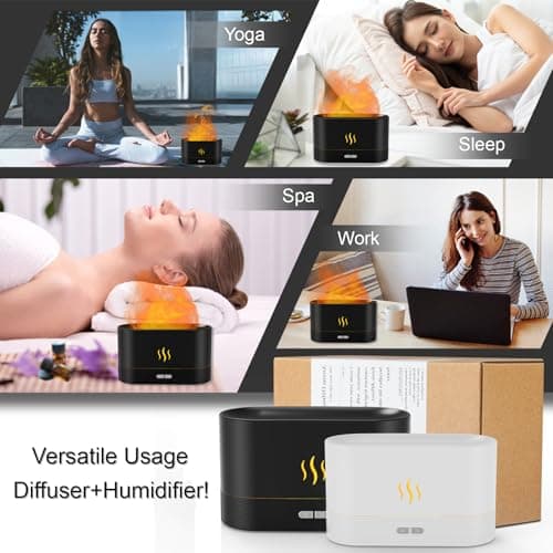 PIZAY Essential Oil Diffuser, Flame Air Humidifier with Fire Led Light - 2 Rightness, 180mL Capacity (8 Hours), Auto-Off Protection Air Diffuser for Home Bedroom Office Gifts(Black) 7