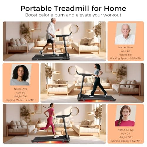 Aiteid Treadmill with Incline,3.0HP Small Treadmills for Home,Portable Electric Treadmill with Handles,Lightweight Walking Pad,Compact Running Treadmills,Walking Pad with Handle,300LBS Capacity(Black) 5