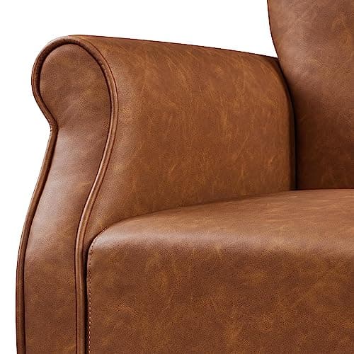Yaheetech Modern Armchair, Mid Century PU Leather Accent Chair with Sturdy Wood Legs and High Back for Small Space, Upholstered Sofa Club Chair for Living Room/Bedroom/Office, Retro Brown 8