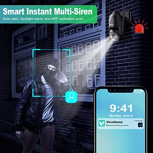 Solar Security Cameras Wireless Outdoor, 2K Battery Powered PTZ WiFi 3MP Security Camera for Home with Spotlight, PIR Motion Detection,Siren, Color Night Vision, 2-Way Talk, SD/Cloud Storage 5