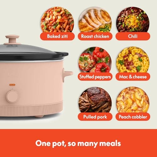 bella 6.0 Qt Manual Slow Cooker, Ceramic Nonstick Coating, 3 Temperature Settings, Dishwasher Safe Stoneware Pot and Tempered Glass Lid, Cool Touch Handles & Tangle Free Cord Wrap, Blossom 5