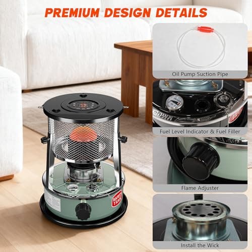 Kerosene Heater, Kerosene Heaters for Indoor Use, Portable Non Electric Stove for Camping, Outdoor, Home, Cooking, Garage, Emergency Oil Heater (4.5L, Blue) 8