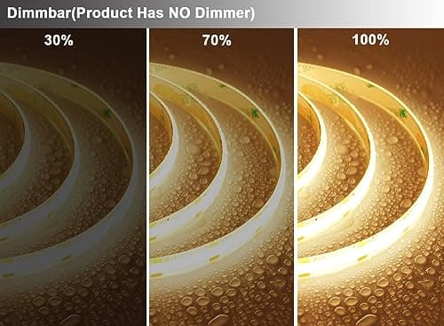 TOPAI 12V COB LED Strip Light 3000K Warm White Waterproof IP65 480LEDs/M Super Bright 4000Lm CRI>90 16.4ft/5M Dotless High Density Cuttable Flexible for Cabinet Home DIY Lighting Projects 8