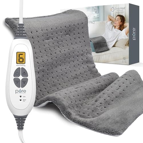 Pure Enrichment® PureRelief® XL Heating Pad - 12" x 24" Electric Heating Pad for Back Pain & Cramps, 6 Heat Settings, Soft Machine Wash Fabric, Auto-Off & Moist Heat (Charcoal Gray)