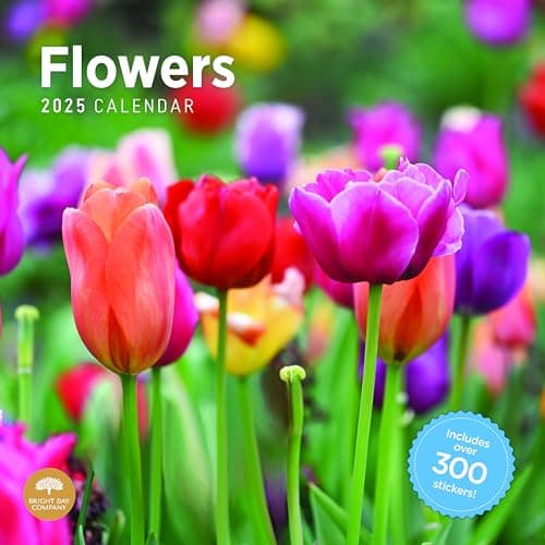 2025 Flowers Monthly Wall Calendar by Bright Day, Includes Over 300 Stickers, 12 x 12 Inch
