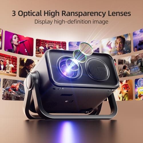 BKZ 2026 pgraded 360°Adjustable Dual Stand AI Auto Keystone Electric Focus Mini Portable Projector with Bluetooth 5.4, 1080P support Outdoor movie Projector compatible with HDMI/USB/Phone (Black) 5