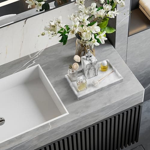 Zilukar Real Natural Marble Tray for Bathroom, Vanity, Kitchen and Desktop, Rectangle Genuine Marble Stone Tray for Jewelry, Cosmetics, Candles, Lotion, Perfume and Home Decor 6