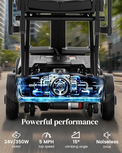 Ecomobi MS02-F 15-30Miles 4 Wheels Foldable Mobility Scooter for Adults&Seniors, 46Lbs Lightweight & 350W Powered Electric Folding Wheelchair, Removable Battery Compact & Convenient for Travel 8