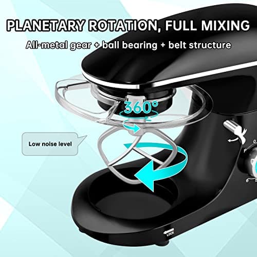 Seedeem Stand Mixer, 6Qt Electric Food Mixer, 660W 6-Speeds Tilt-Head Dough Mixers with Dishwasher-Safe Dough Hook, Wire Whip & Beater for Daily Use, Black 7