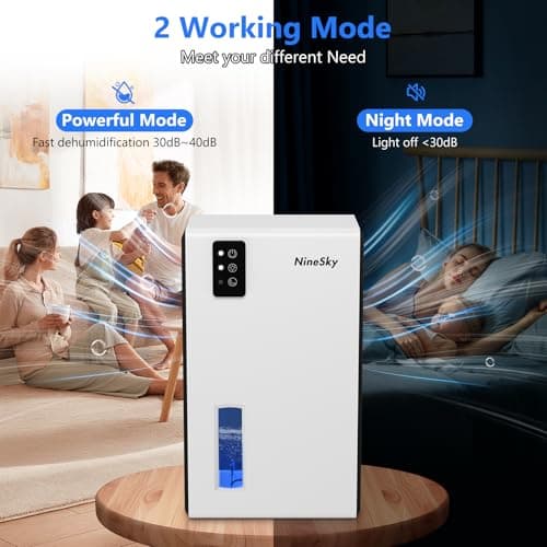 NineSky Dehumidifier, 95 OZ Dehumidifiers for Home,(1100 sq.ft) Dehumidifiers for Basement Bathroom Bedroom with Auto Shut Off, Switchable 7 Colors Light (White) 5