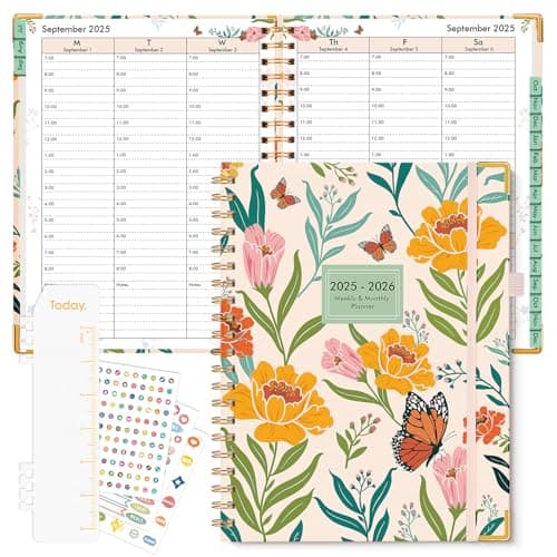 2026 Appointment Book, Hardcover Planner 12 Months Weekly and Monthly (January 2026 - December 2026), 8.5"x11" Daily Hourly Planner 60-Minute time Slots, Spiral Calendar Schedule Book for Work School Teacher Student, Orange Floral