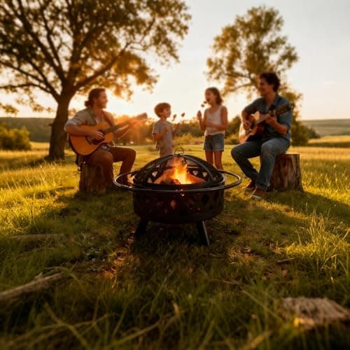 OLIXIS 36 Inch Wood Burning Fire Pit, Round Fire Pits for Outside with Spark Cover Fire Poker, Outdoor Firepit for Patio, Backyard, Garden, Bonfire Party, Black 5