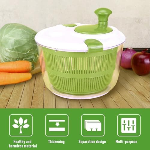 Large Salad Spinner with Lid, 5 Qt Capacity, Manual Vegetable Dryer with Double-Lock Handle, Quick and Easy Multi-Use Lettuce Spinner, Vegetable Dryer, Fruit Washer 6