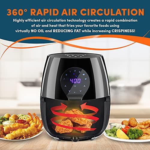 Elite Gourmet EAF5317D Digital 5.3Qt Hot Air Fryer 7 Menu Functions 1350W Oil-Less Healthy Cooker, Timer & Temperature Controls, PFOA/PTFE Free, Black 7