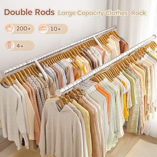 Raybee Clothing Rack Load 630 LBS, Clothes Racks for Hanging Clothes, Rolling Heavy Duty Clothing Rack, Metal Garment Rack for Clothes Storage Bedroom Closet Laundry Room 6