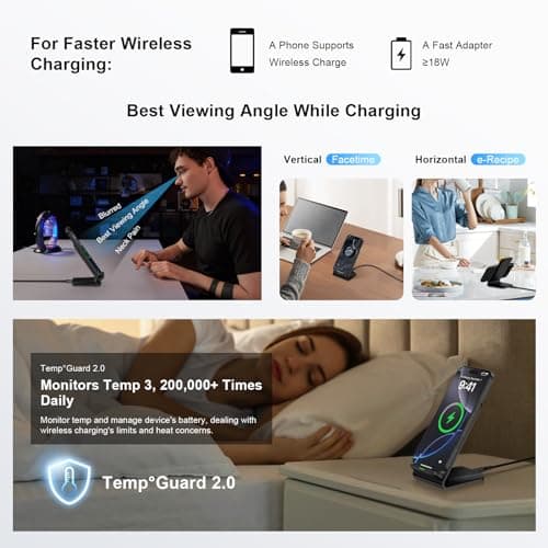 Samsung S25 Wireless Charger Stand Wireless Phone Charger for Android Samsung Galaxy S25 Ultra S24FE S23 S22 S21 S20 S10, Wireless Charging Station for iPhone 17 Air 17 Pro Max 16 e 15 14 with Adapter 5