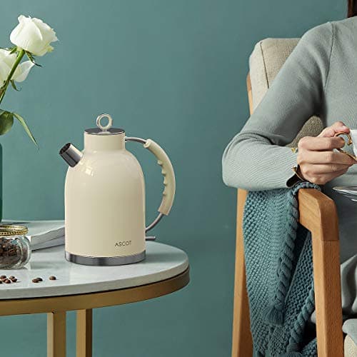 Electric Kettle ASCOT, Tea Kettle Hot Water Kettle Stainless Steel Kettle 1.6L 1500W Retro Tea Heater & Boiling Water, Auto Shut-Off and Boil-Dry Protection(Cream) 6