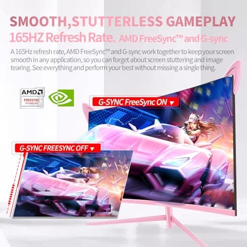 CUNPU Pink Computer Monitor, 27 inch 1440p 165Hz (Supports 144Hz) Kawaii Gaming Monitor, VA Panel 1500R Curved PC Monitor, Free-Sync, Built-in Speaker, Tilt Adjustment, DP/HDMI/USB 4