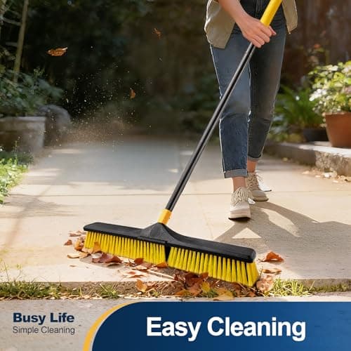 Yocada 24 inch Push Broom Brush 65.3 inch Long Handle Stiff Bristles Heavy-Duty Outdoor Commercial Broom for Cleaning Bathroom Kitchen Patio Garage Deck Concrete Wood Stone Tile Floor 5