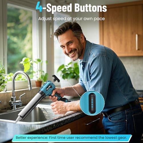 Seesii Battery Powered Cordless Caulking Gun, Electric No Drip Caulk Tool for 10 Oz Glue, Automatic Dripless Power Caulking Guns for Silicone Adhesive 6