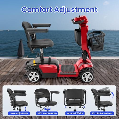 Wooken Mobility Scooter for Seniors, Adults, 4 Wheels Powered Mobility Scooter, 264 lbs All Terrain Foldable Powered Mobility Scooter,Compact Heavy Duty Mobility for Travel,12.1 Miles Range,Red 5
