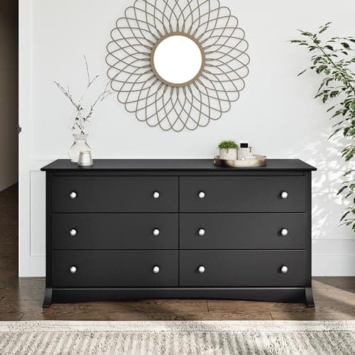 Prepac Sonoma 6-Drawer Double Dresser for Bedroom, Wide Chest of Drawers, Traditional Bedroom Furniture, 59"W x 17.5"D x 29"H, Black 5