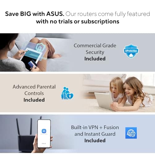 ASUS RT-AX1800S Dual Band WiFi 6 Extendable Router, Subscription-Free Network Security, Parental Control, Built-in VPN, AiMesh Compatible, Gaming & Streaming, Smart Home 7