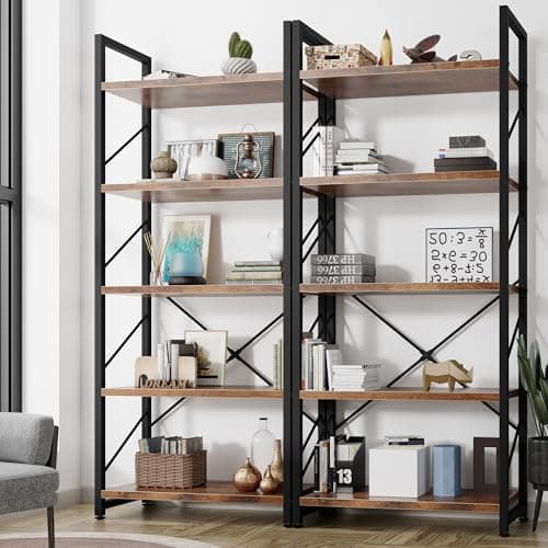 5 Tiers Bookshelf, Classically Tall Bookcase Shelf, Industrial Book Rack, Modern Book Holder in Bedroom/Living Room/Home/Office, Storage Rack Shelves for Book, Brown 6