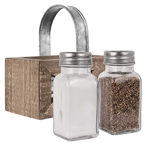 Autumn Alley Farmhouse Napkin Holder and Adorable Farmhouse Salt and Pepper Shakers Set With Wood Holder - Western Kitchen, Galvanized Metal - Upright Rustic Napkin Holder Rustic Kitchen Décor (Brown) 7