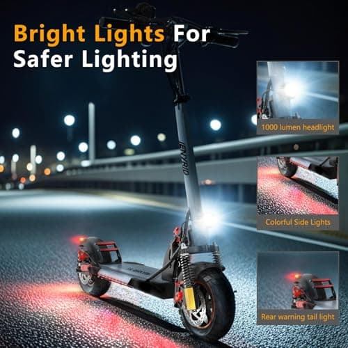 A1 Electric Scooter Adults, 1000W Peak Motor, Up to 25 Miles Range / 28MPH, 10" Offroad Pneumatic Tire, Dual Suspension Electric Scooter, 360 ° Light Systems, Portable Folding Commuting 5