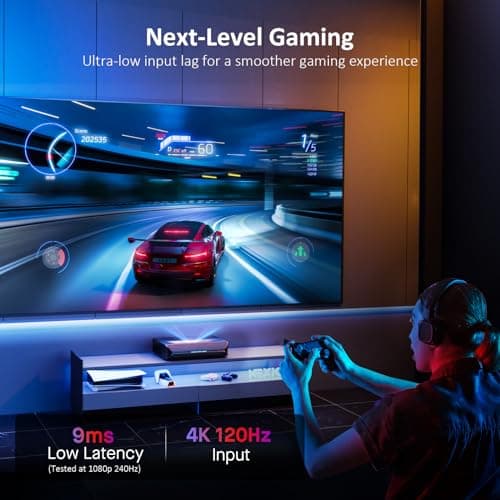 NexiGo Aurora Pro, Ultra Short Throw 4K Tri-Color Laser Projector, 2400 Lumens, Screen Adoption, Dynamic Laser Dimming, Dolby Vision & Atmos, HDR10+, HLG, Active 3D, 60W Speakers, UST TV 7