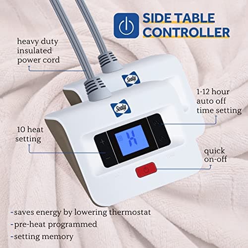 Sealy Electric Blanket Queen Size, Flannel Heated Blanket with 10 Heating Levels & 1-12 Hours Auto Shut Off, Fast Heating Warm Blanket, Machine Washable, Beige, 84 x 90 Inch 5