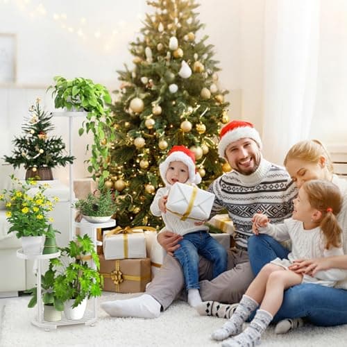 TOSKING 5-Tier Metal Plant Stand, Anti-Tip Round Base for Pots, Child & Pet Friendly, Space Saving Corner Shelf Flower Pot for Indoor Outdoor Use, Living Room Balcony Patio Garden (White, 38in) 3