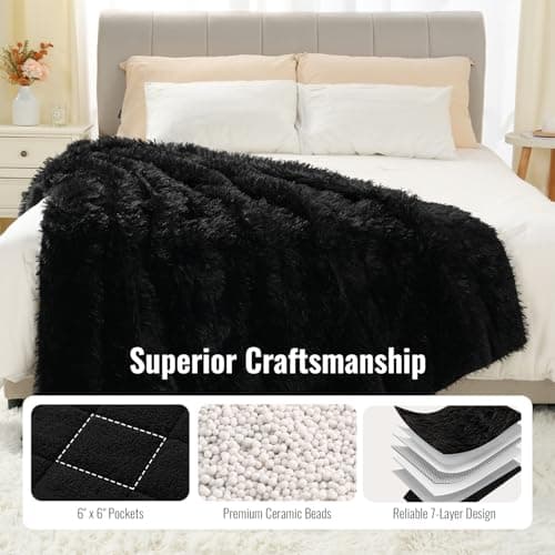 Uttermara Shaggy Faux Fur Weighted Blanket Queen Size, 15 lbs Long Fur Sherpa Soft Fluffy Bed Blanket for Adults, Ultra Cozy Warm Sherpa Throw Full/Queen Size Sofa Bed Blanket, 60 x 80 inches, Black 6