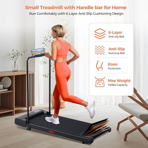 SUOUER Walking Pad with Handle Bar, Compact Portable Walking Pad Treadmills for Home/Apartment with Handles, 3.0HP Small Electric Treadmill for Small Space, 0.6-7.6MPH, 350LBS 5