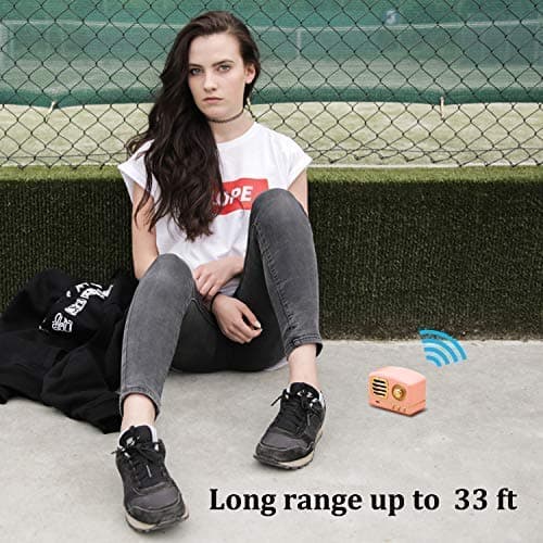 Dosmix Portable Bluetooth Stereo Speaker, Enhanced Bass Retro Wireless Vintage Speaker with TF Card Slot, Built-in Mic for Travel, Home, Beach, Kitchen for Android/iOS Devices (Pink) 5