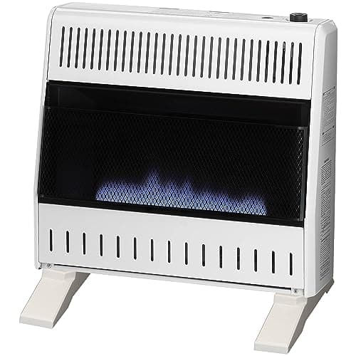 ProCom ML300TBA-B Ventless Propane Gas Blue Flame Space Heater with Thermostat Control for Home and Office Use, 28000 BTU, Heats Up to 1400 Sq. Ft., Includes Wall Mount and Base Feet, White