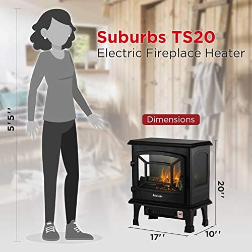 TURBRO Suburbs TS20 Electric Fireplace Infrared Heater, 20" Freestanding Fireplace Stove with Realistic Dancing Flame Effect - CSA Certified - Overheating Safety Protection - Easy to Assemble - 1400W 6