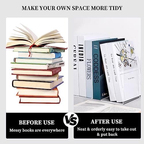 HappyHapi Acrylic Bookends for Shelves, 6 Pcs Clear Book Ends for Heavy Books, Decorative Non-Slip Book Holder for Home Library Office, 5 x 5 x 7.3 inch，3 Pair 5
