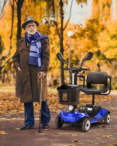 Compact 4 Wheel Mobility Scooter with Display, Foldable Electric Scooter for Seniors and Adults, Heavy Duty Travel Model with Lights, Basket, and Long-Lasting Extended Battery 6