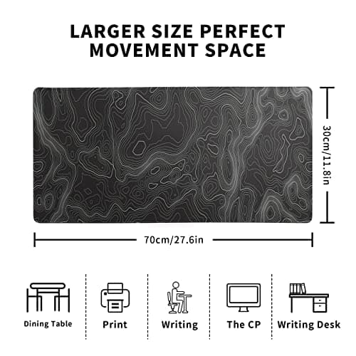 Topographic Contour Extended Big Mouse Pad Large,Gaming Mouse Pad Desk Pad,27.6x11.8 Inch Long Computer Keyboard Mouse Mat Mousepad with 3mm Non-Slip Base and Stitched Edge for Gaming and Office 6