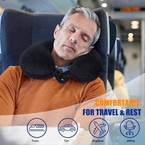 SAIREIDER Travel Pillow 100% Pure Memory Foam Travel Neck Pillow, Airplane Pillow for Traveling、Car、Home、Office，Washable Cover（Black） 2