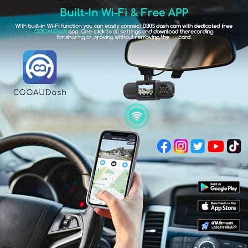 COOAU D30S 4K Dash Cam with GPS Wi-Fi, Front and Inside Dual 2.5K 1080P, Uber Car Camera with Infrared Night Vision, Supercapacitor, 4 IR LEDs, G-Sensor, Parking Mode, Loop Recording 5