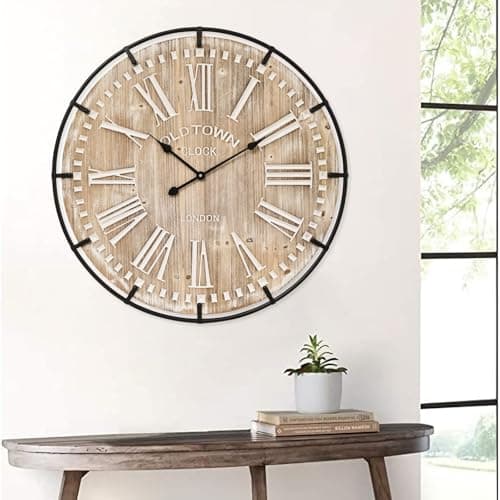 EMAX HOME Large Wall Clock –30 Inch Farmhouse Clock -Extra Large 30 Inch Wood and Metal Wall Clock, Silent and Battery Operated for Living Room, Kitchen and Office Decor 8
