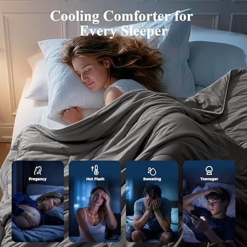 blunique Cooling Comforter Queen Size, Double-Sided Cooling Blanket for Hot Sleepers, Breathable Lightweight Comforter for Night Sweats, All Season Cool Blanket, Soft Cold Touch,(90"x90" Grey) 6