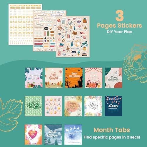 CAGIE 2026 Planner Weekly and Monthly， Jan - Dec 2026 8.3 x 9.3 Inch Hardcover Spiral Bound, 13 Monthly Dividers Tabs, Stickers, Floral Daily Planner​ for Women Perfect 2026 Yearly Calendar Planner​ 5