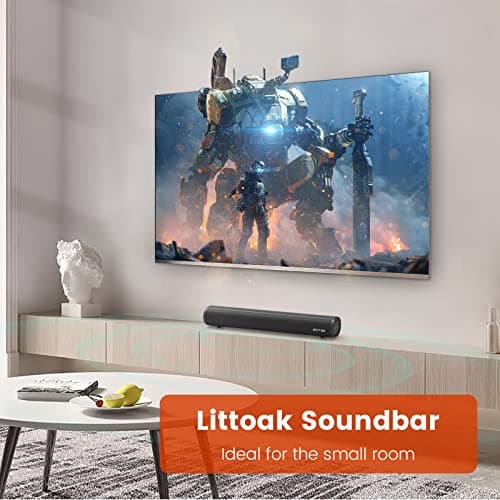 LITTOAK HDMI Sound Bar for Smart TV, Small TV Sound Bar Speakers, Optical/HDMI/Aux/Coax/USB/Bluetooth Connection for TV, PC, Projectors, Includes Remote Control, 16 inch 6