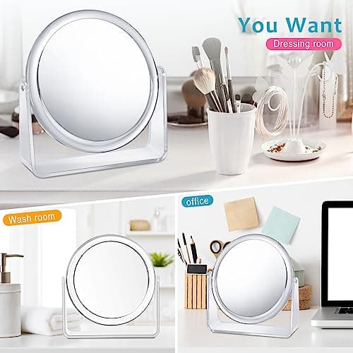 10X Vanity Mirror Makeup Mirror,1X/10X Magnification Double Sided Magnifying Mirror,360 Degree Swivel Desk Mirror,Portable Table Counter top Mirror for Bathroom Shaving Mirror,Gift for Women 5