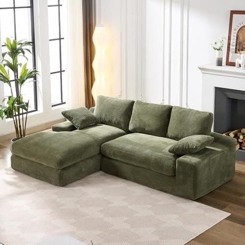 98.4" Green Sectional Sofa Cloud Modular Sectional Couch with Chaise,Corduroy Sectional Couches L-Shaped Modern Upholstered Sofa with Deep Seat for Living Room and Bedroom,No Assembly Required(Green)