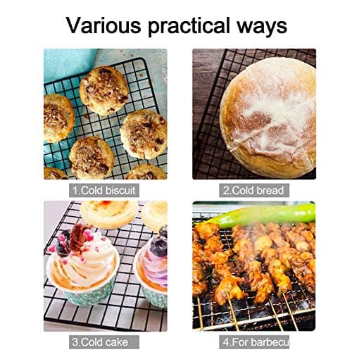 Lamoutor 2Pcs Metal Kitchen Baking Cooling Rack Square Wire Cooling Rack for Cake and Meat 10 x 11 inches (Black) 7